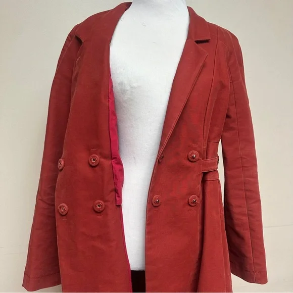 See by Chloé Coat Cotton Belted Rust Red Size 2 - Picture 10 of 17